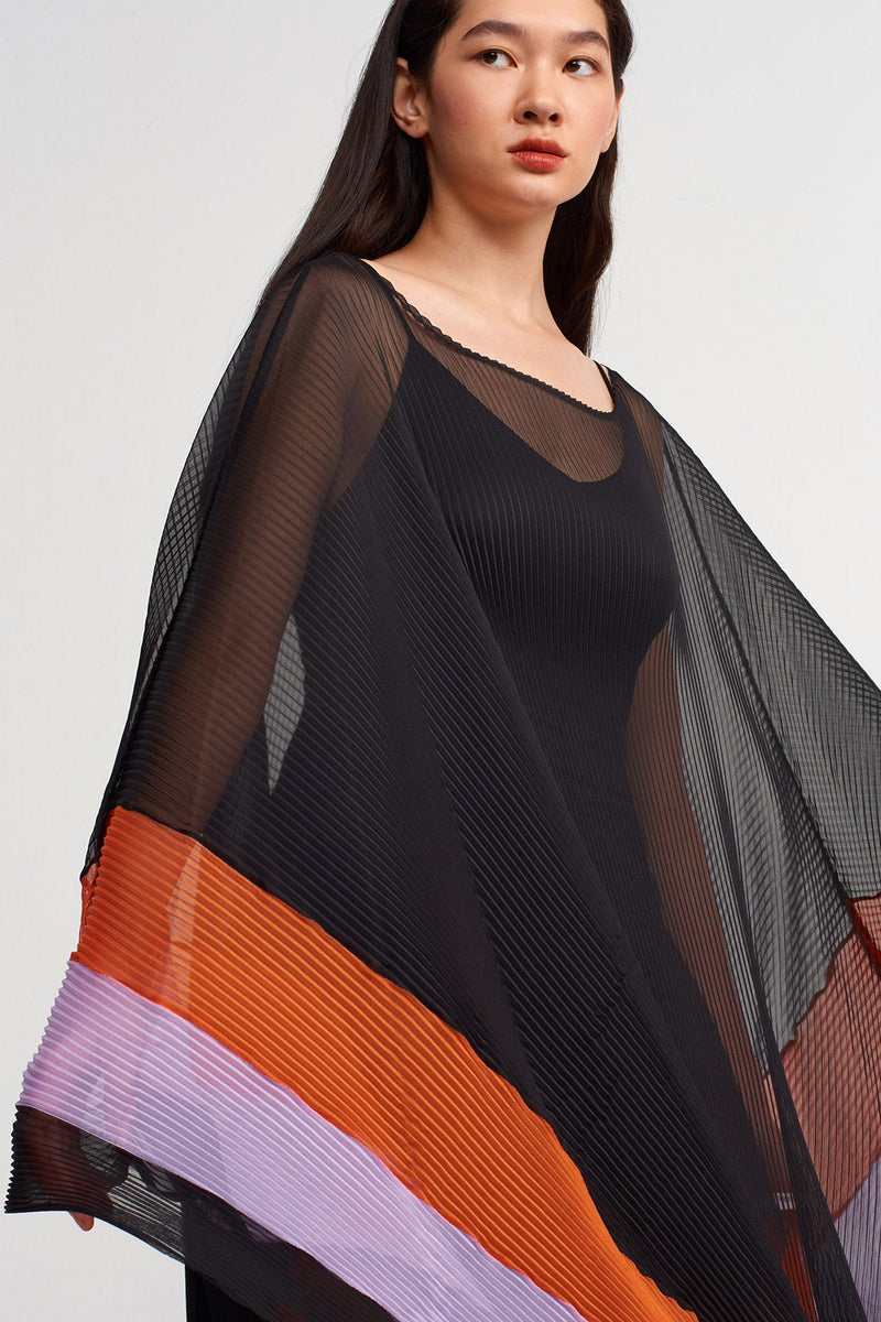 Nu Stripe Printed Chiffon Cape Dress Multi Color