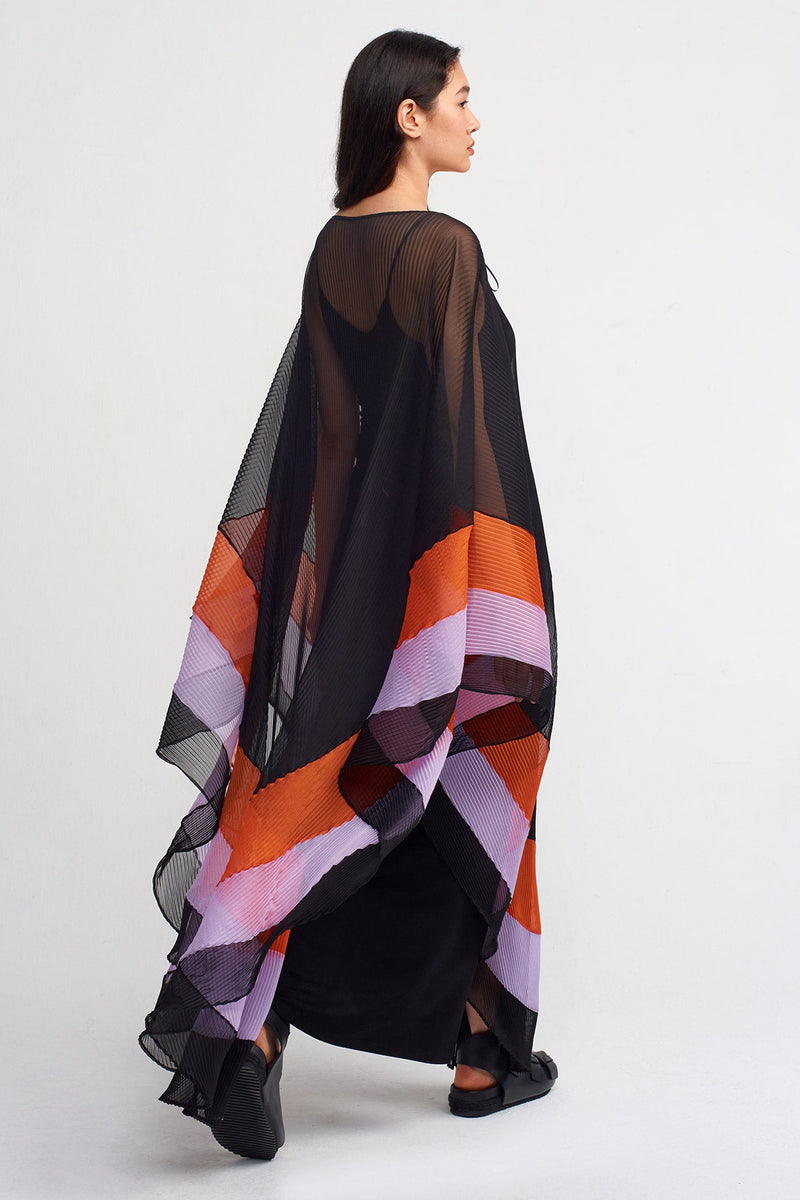 Nu Stripe Printed Chiffon Cape Dress Multi Color