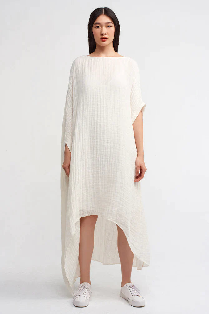 Nu Solid Textured Asymmetrical Dress Off White