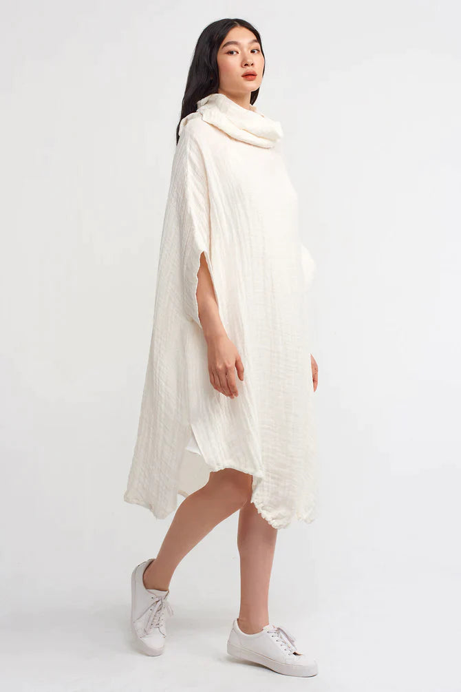 Nu Cowl Collar Textured Dress Off White