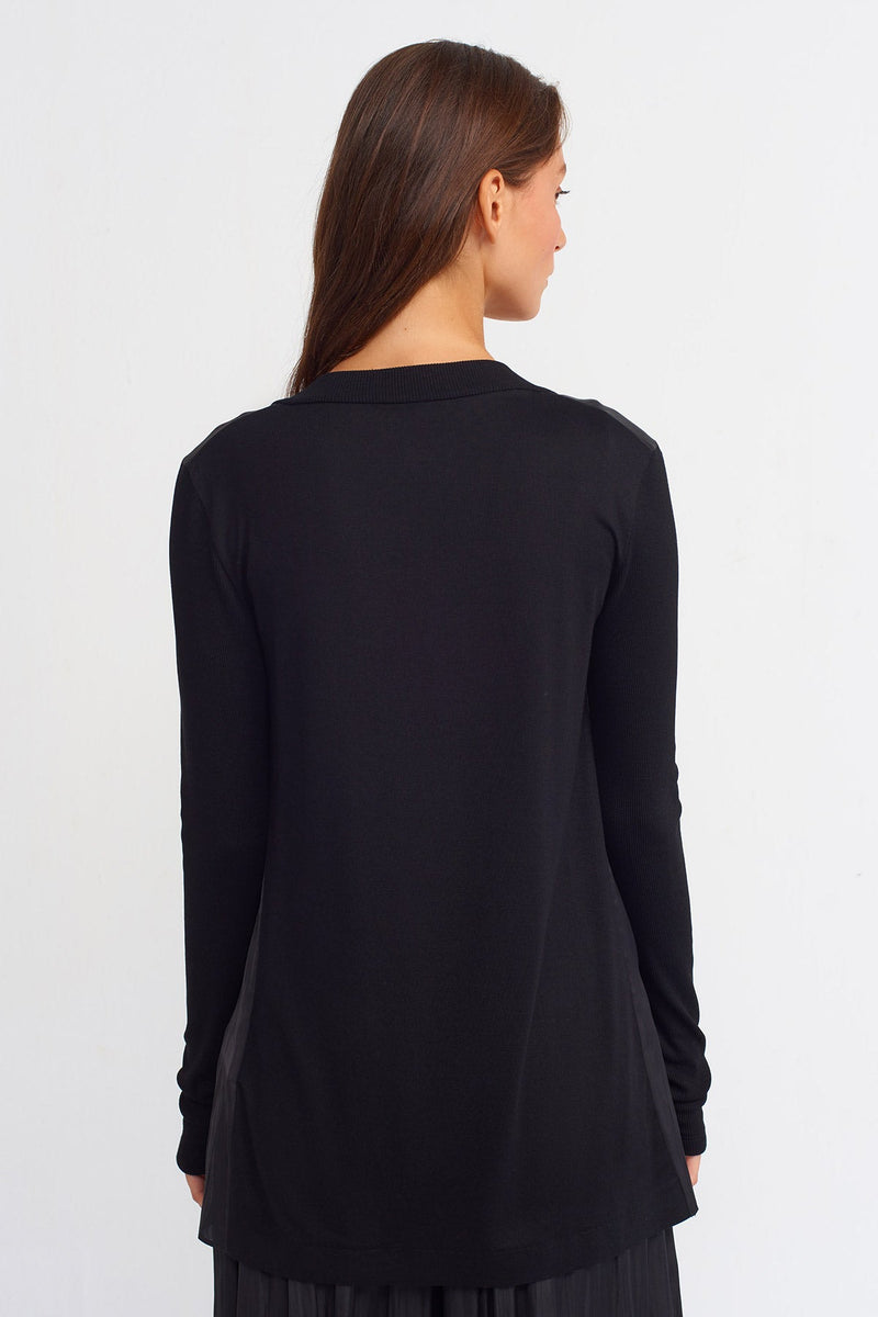 Nu Ribbed Detail Solid Cardigan Black