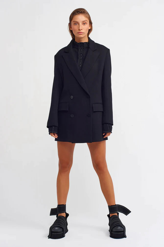 Nu Textured Solid Jacket Blazer Black