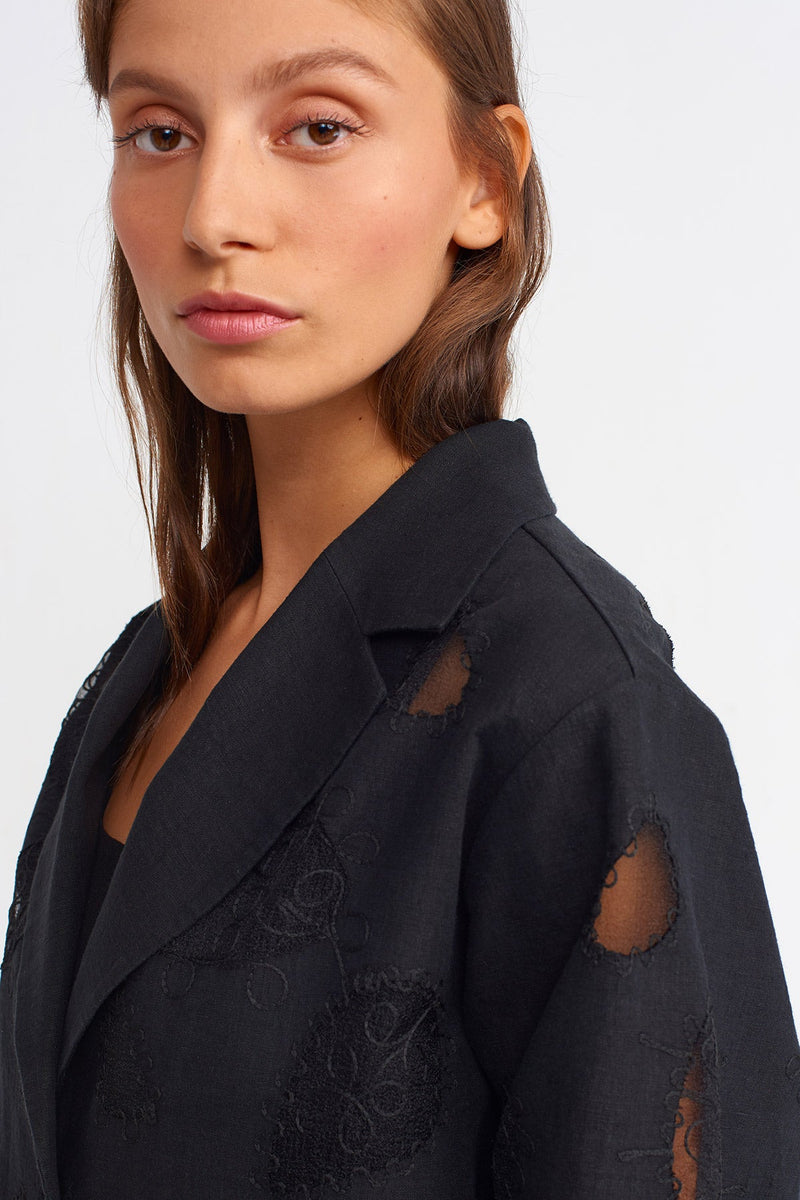 Nu Embroidered Detail Blazer Jacket Black