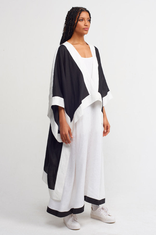 Nu Two-Toned Kimono Outerwear Black-White