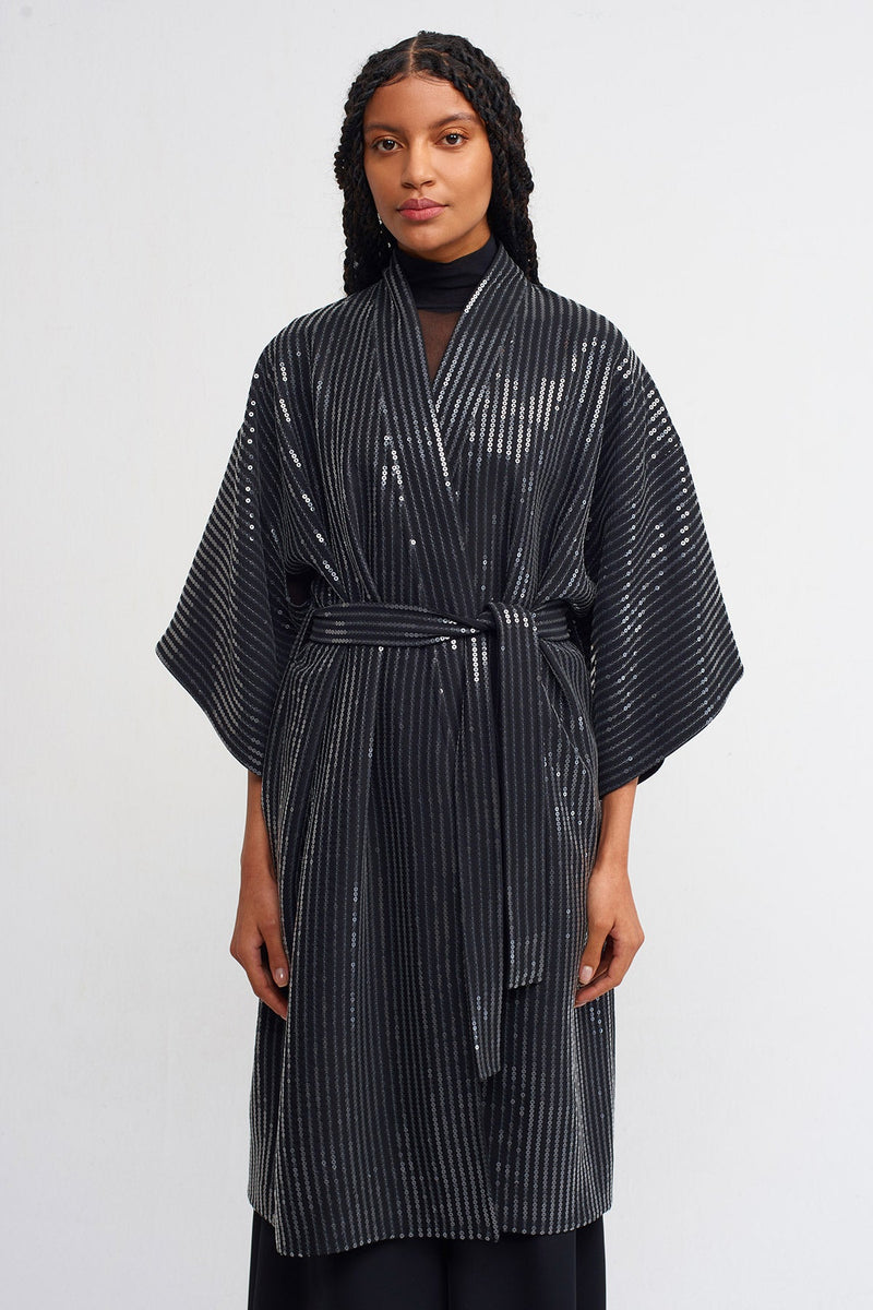 Nu Allover Sequin-Embellished Kimono Black