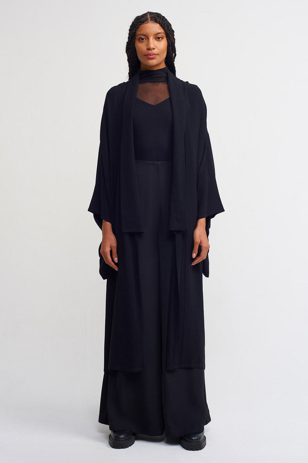 Nu Solid Open-Front Kimono Outerwear Black