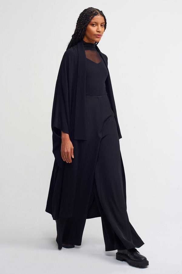 Nu Solid Open-Front Kimono Outerwear Black