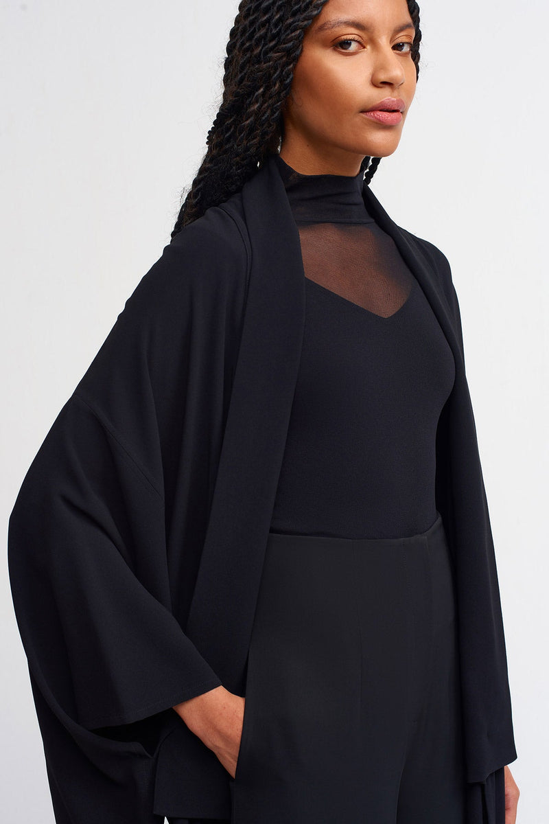 Nu Solid Open-Front Kimono Outerwear Black