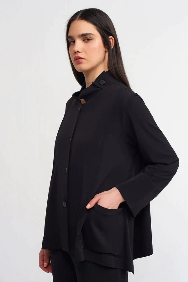 Nu Collar Detail Solid Shirt Black