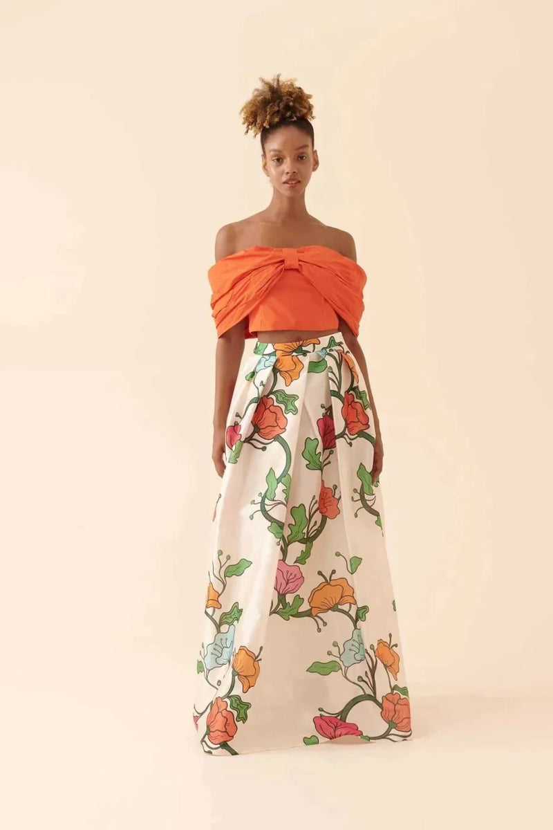 Roman Floral Print Pleated Skirt Multi Color