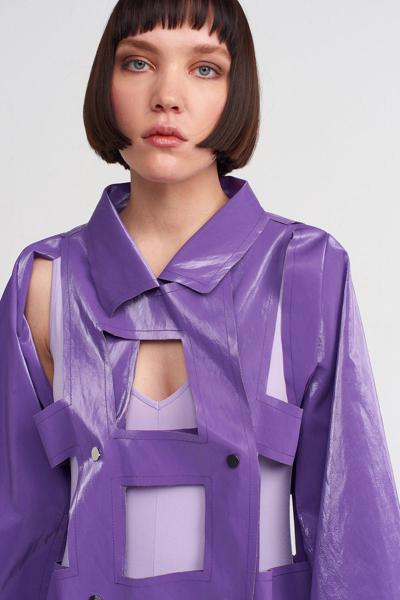 Nu Window Detailed Trench Jacket Purple