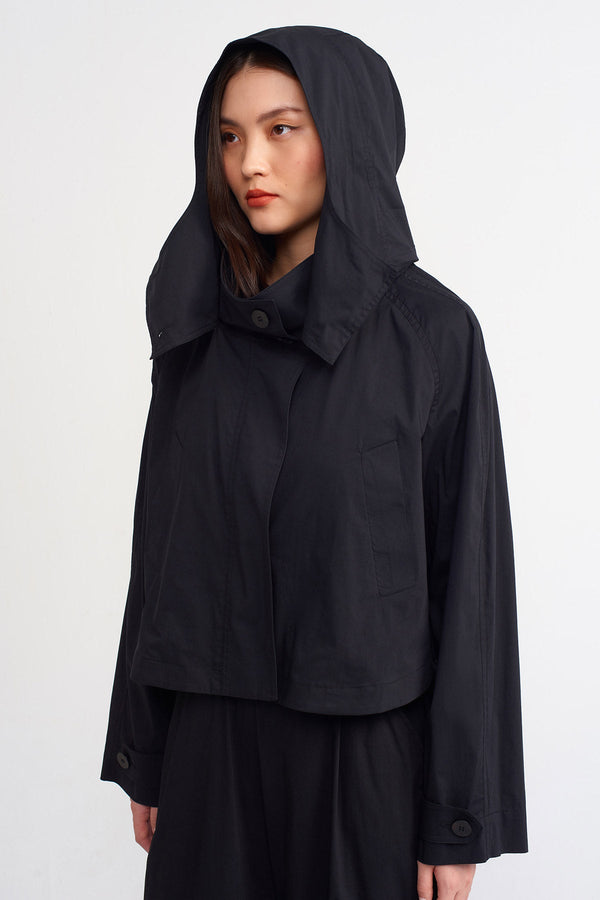 Nu Solid Hooded Poplin Jacket Black