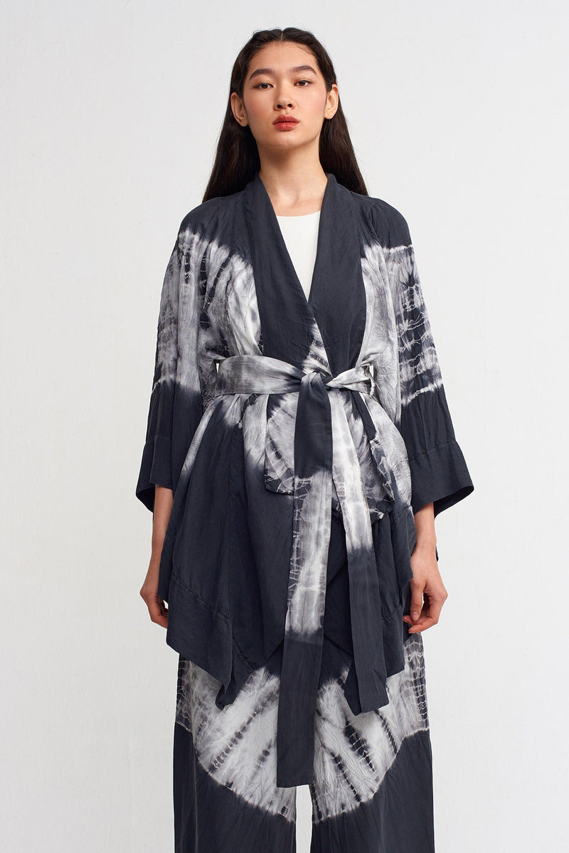 Nu Tie Dye Belted Outerwear Black/Offwhite