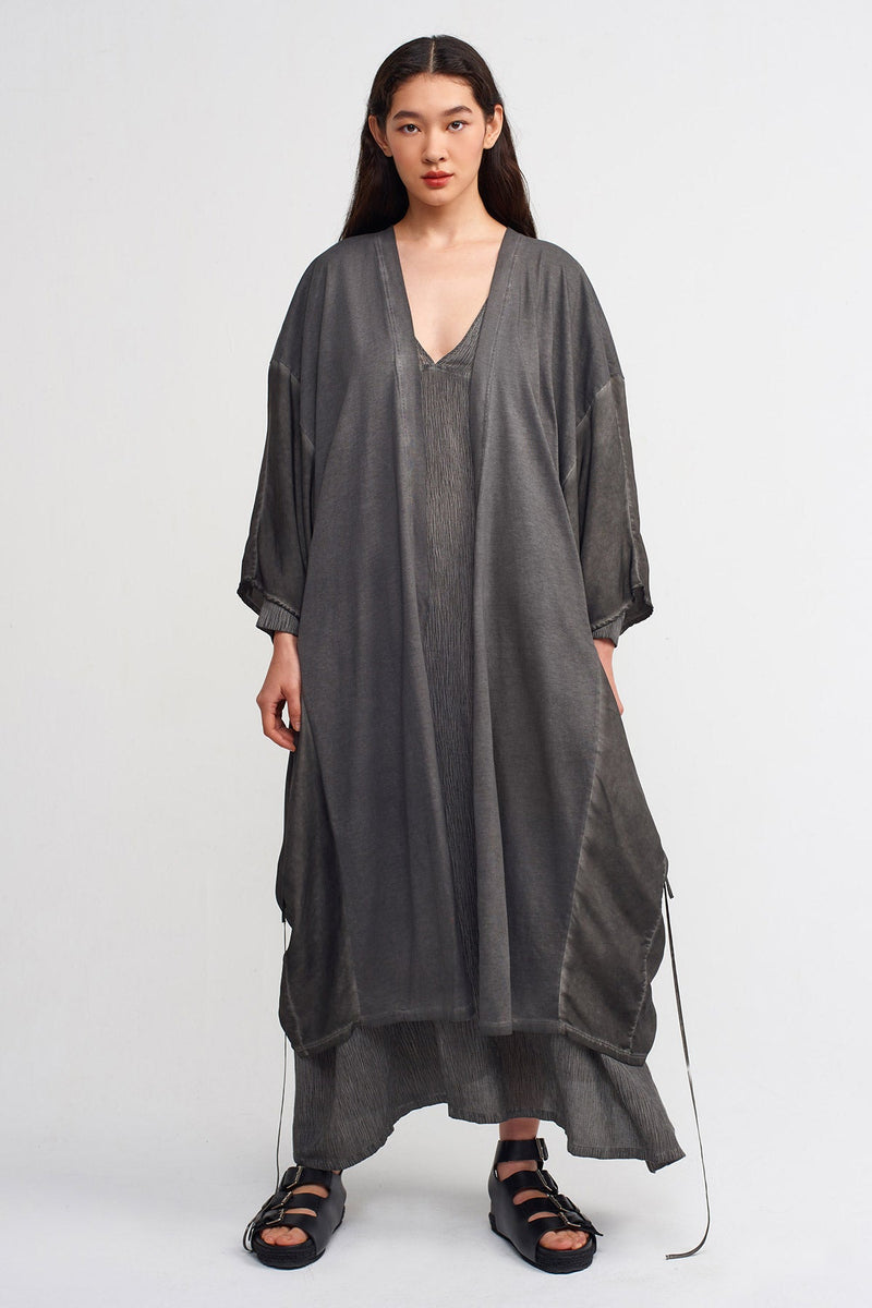 Nu String Detailed Loose Kimono Black