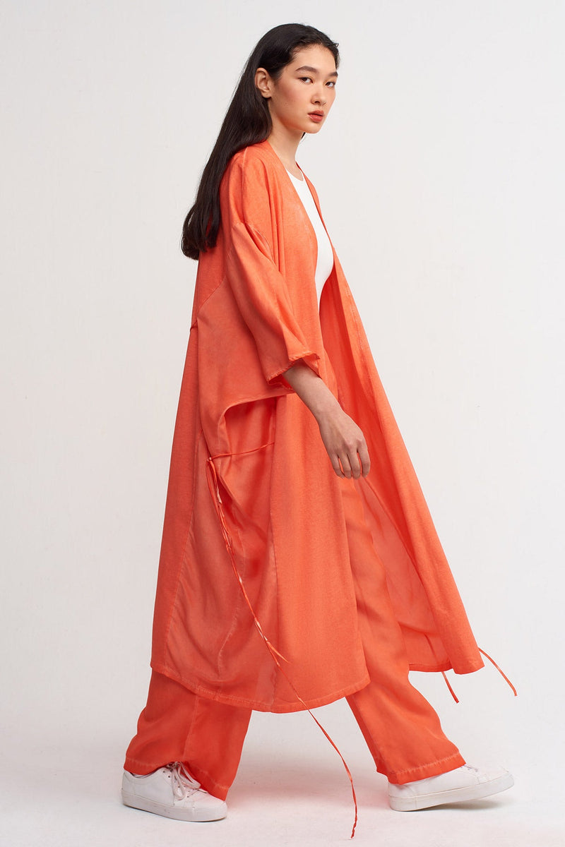 Nu String Detailed Loose Kimono Orange