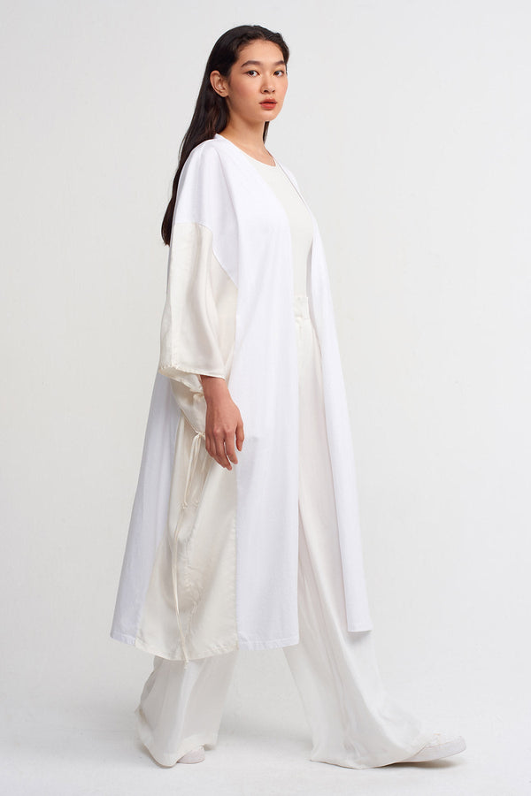 Nu String Detailed Loose Kimono Off White