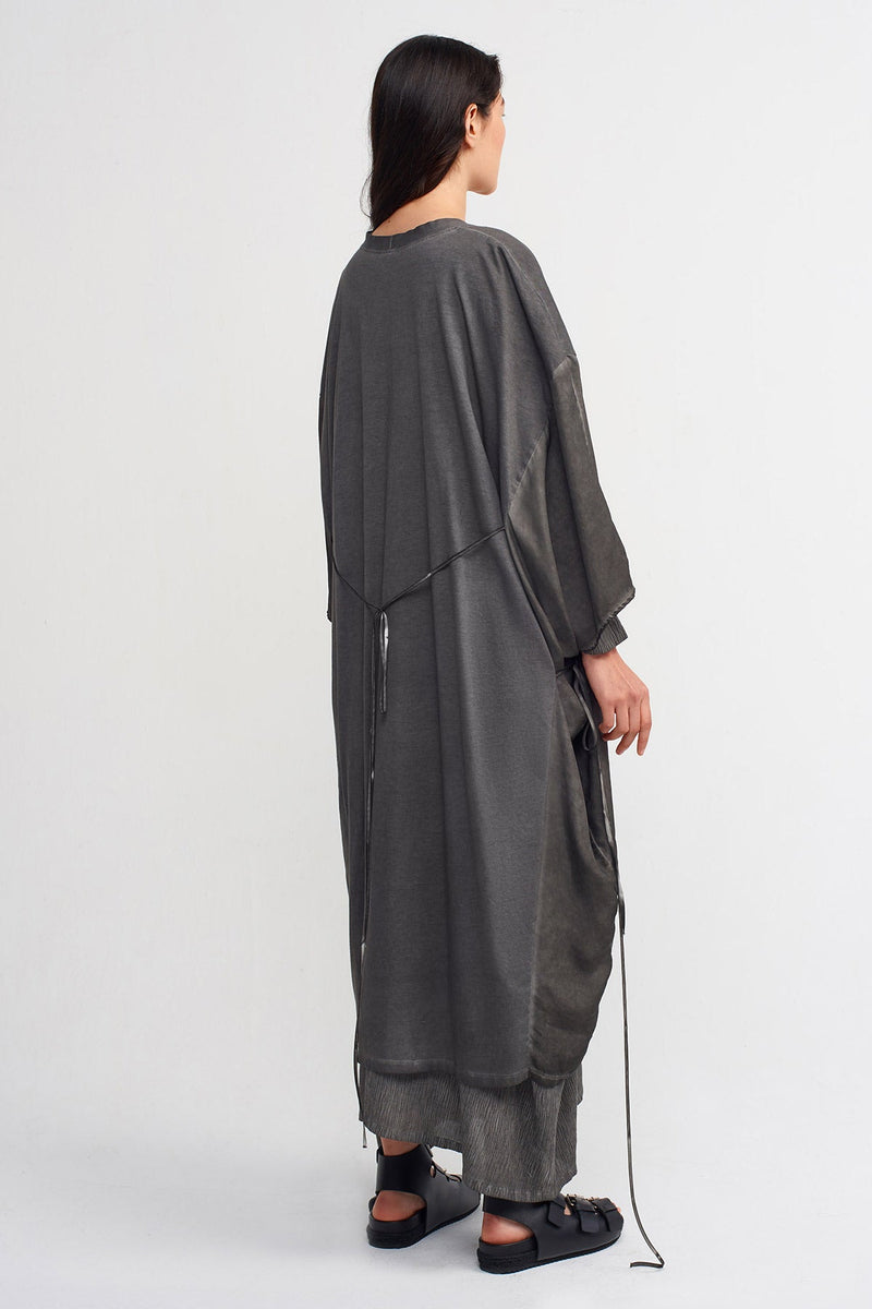 Nu String Detailed Loose Kimono Black