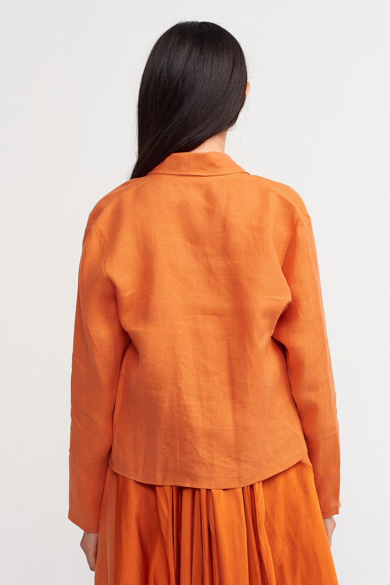 Nu Solid Short Linen Jacket  Amber