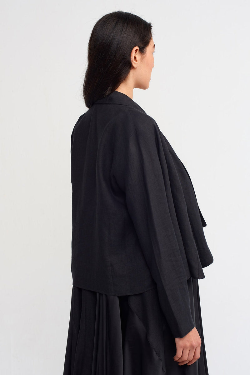 Nu Solid Short Linen Jacket  Black