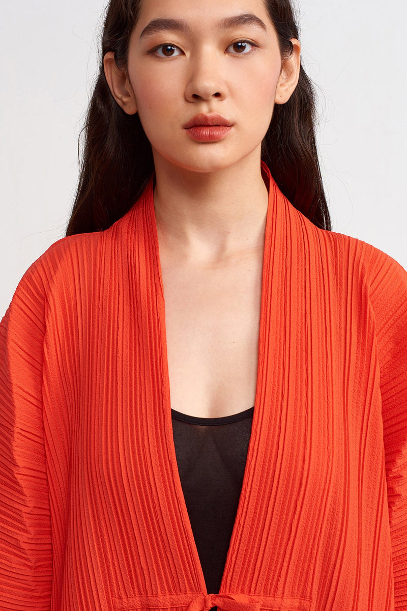 Nu Solid Pleated Kimono Outerwear Orange