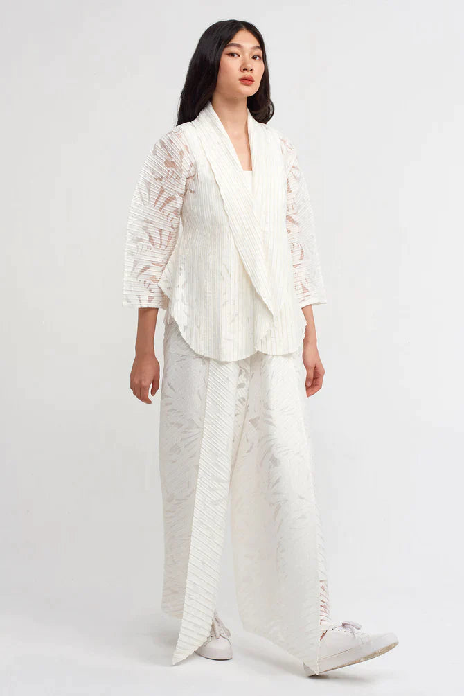 Nu Solid Jacquard Pleated Kimono Off White