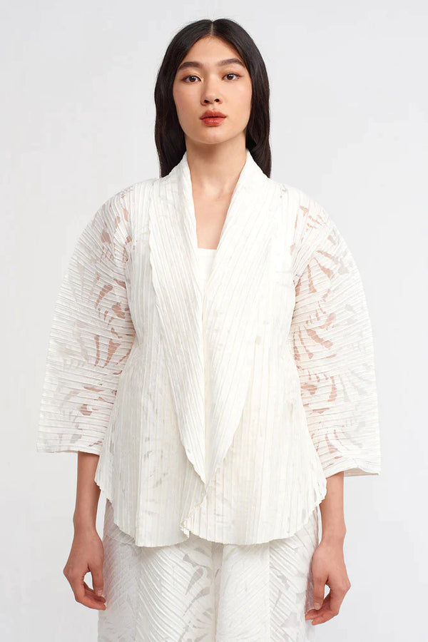 Nu Solid Jacquard Pleated Kimono Off White