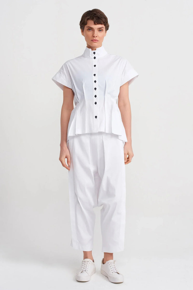 Nu Short Sleeve Shirt With Back Ribbon Detail Off White