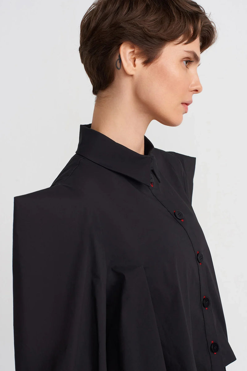 Nu Square-Shoulder Asymmetric Shirt Black