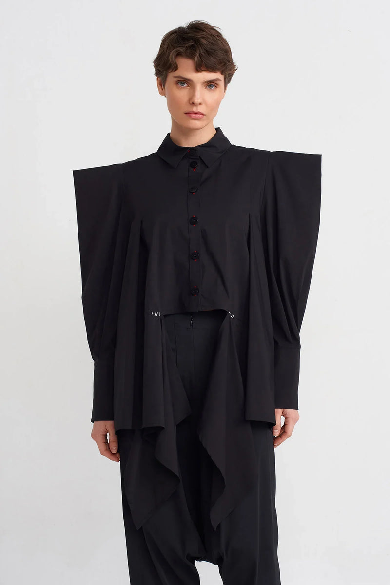 Nu Square-Shoulder Asymmetric Shirt Black