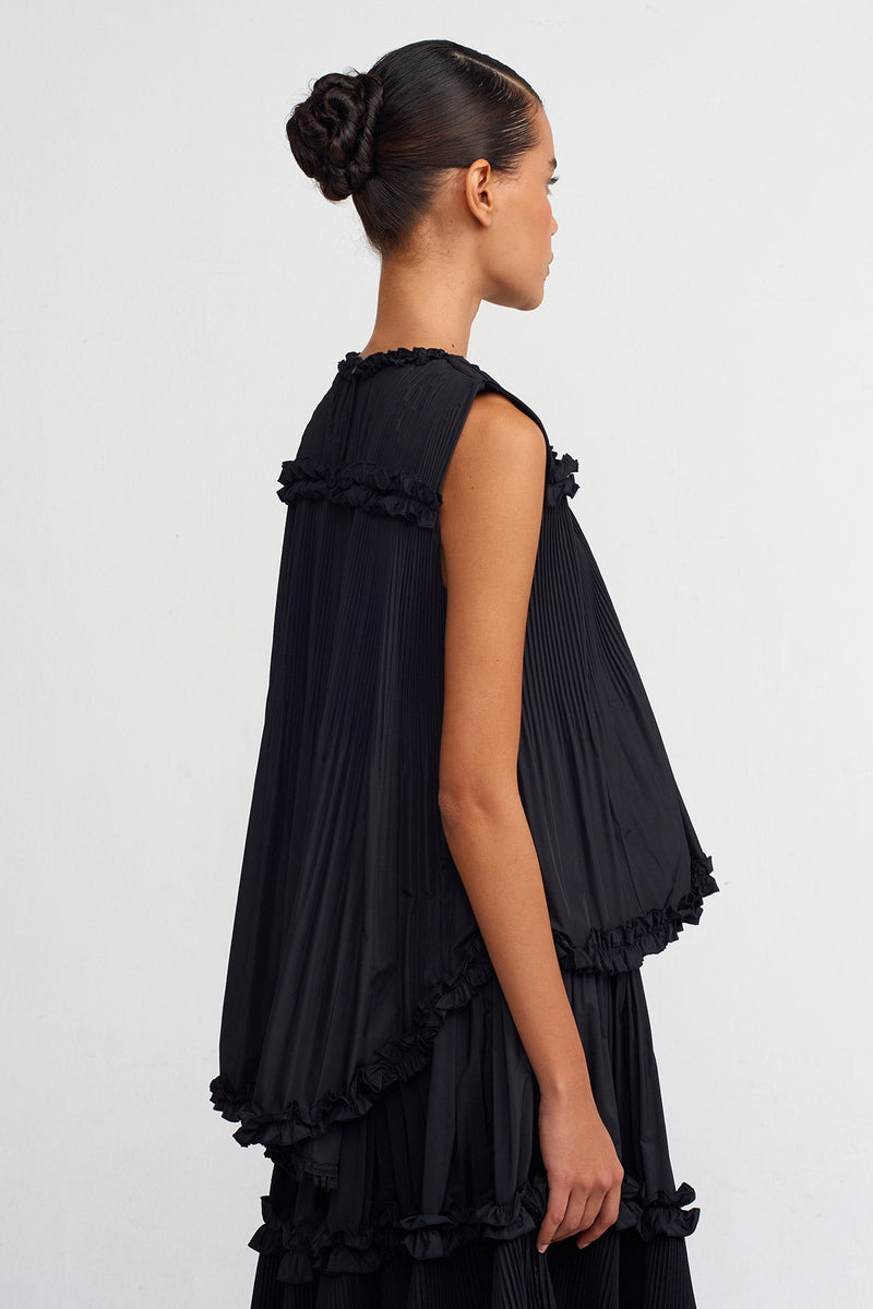 Nu Sleeveless Pleated Taffeta Blouse Black