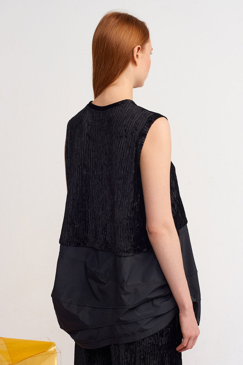 Nu Velvet Pleated, Taffeta Detailed Blouse Black