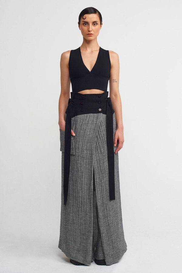 Nu High-Waisted, Wrap Wide-Leg Pants Black & Grey