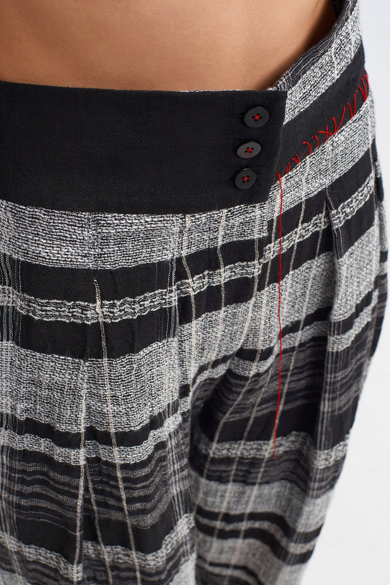 Nu Red Stitch Detail Plaid Pants Black