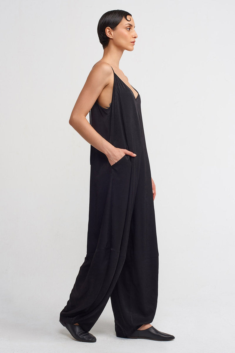 Nu Velvet-Look Satin Jumpsuit Black