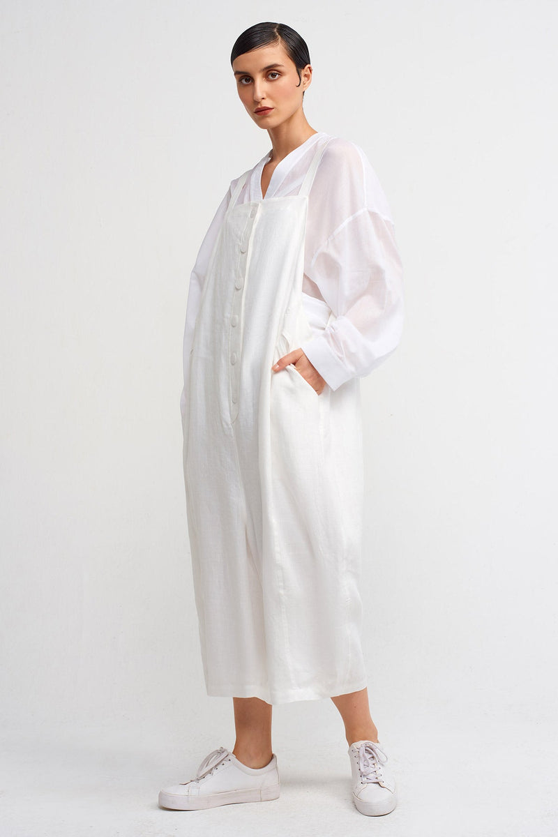 Nu Thick-Strap Linen Jumpsuit Off White