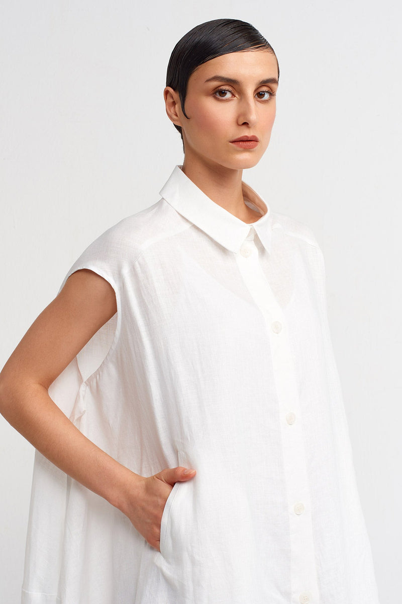 Nu Shirt Collar Midi Dress Off White