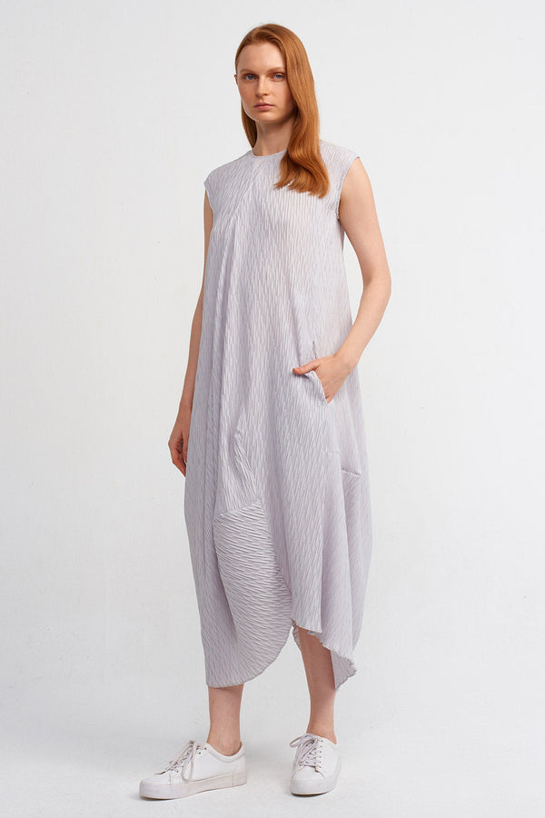 Nu Geometric Pleated Pattern Dress Ice