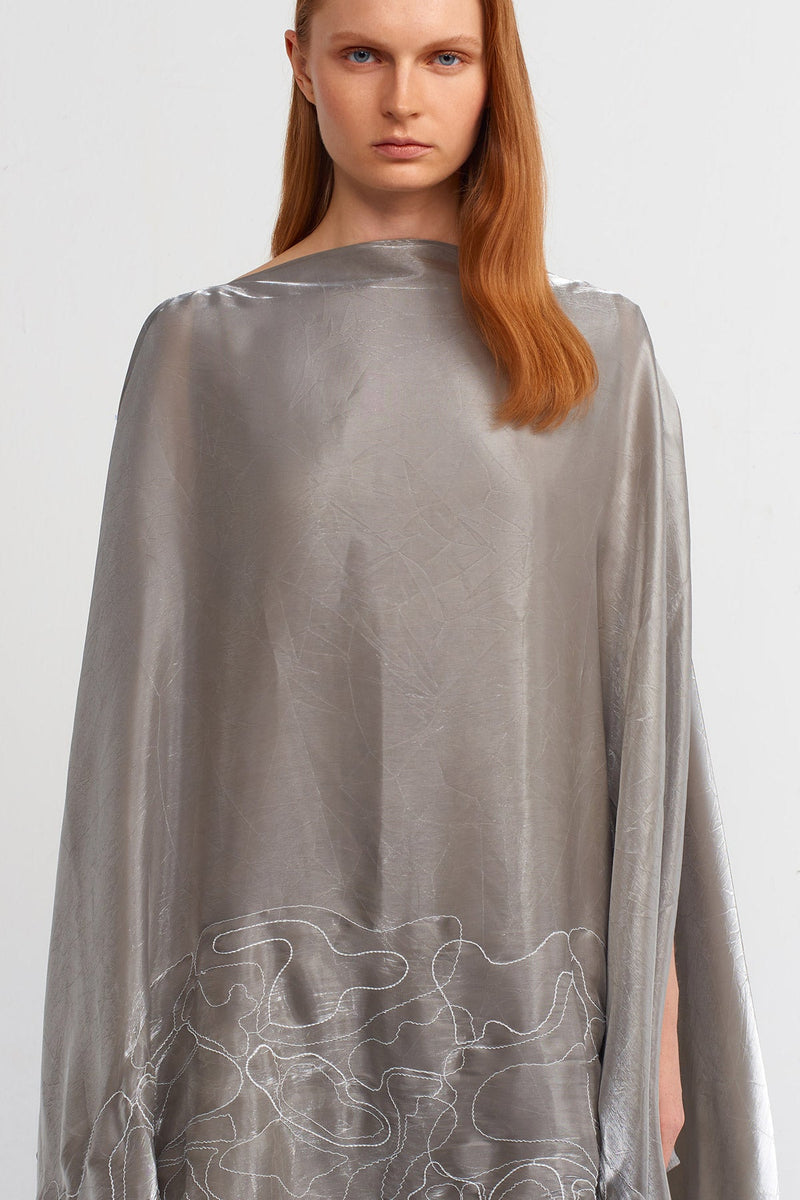 Nu Skirt Embroidered Pattern Chic Kaftan Dress Silver