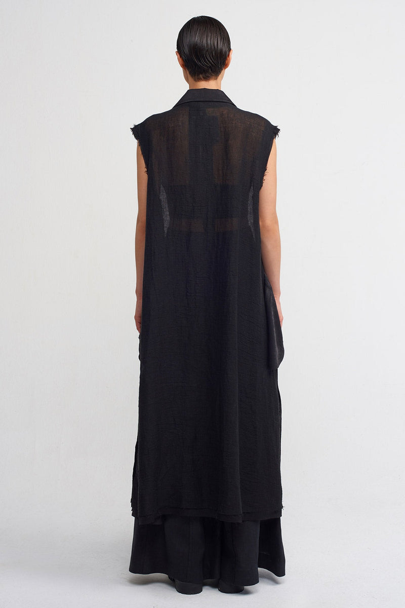 Nu Long Linen Vest Black