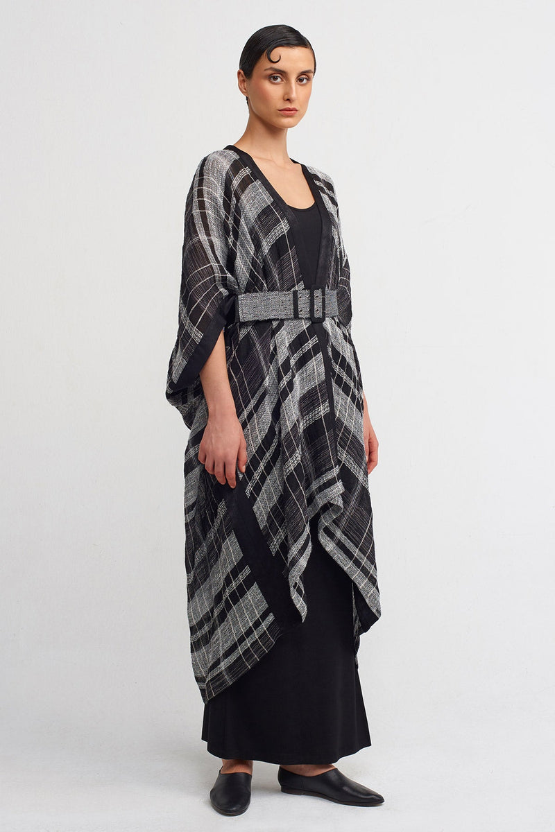 Nu Plaid Long Kaftan Black