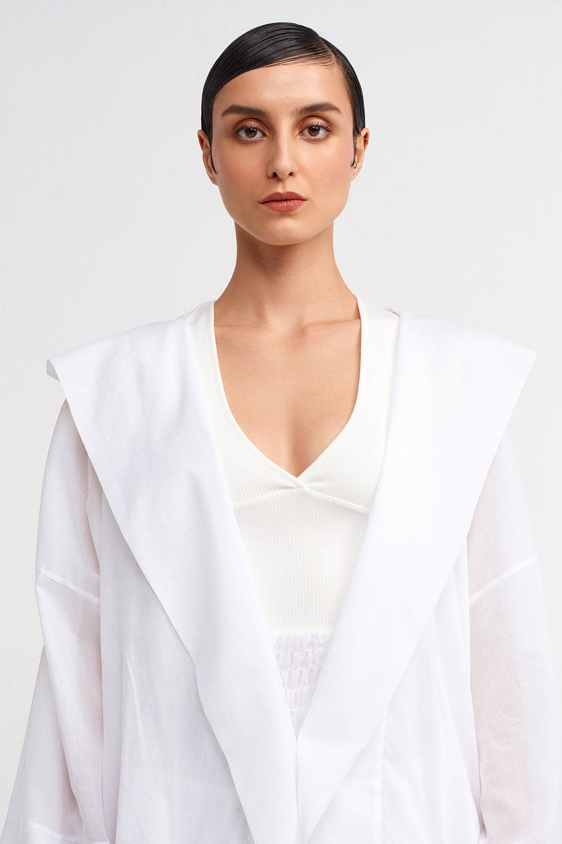 Nu Hooded Long Chiffon Jacket Off White