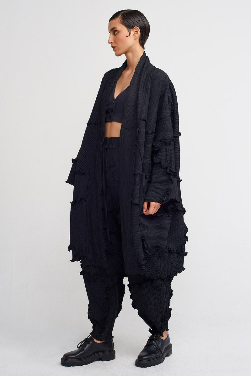 Nu Sewing Detailed Pleat Kimono Black