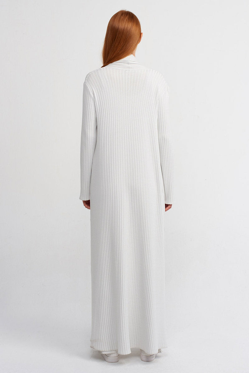 Nu Ribbed Side-Slit Long Cardigan Ice