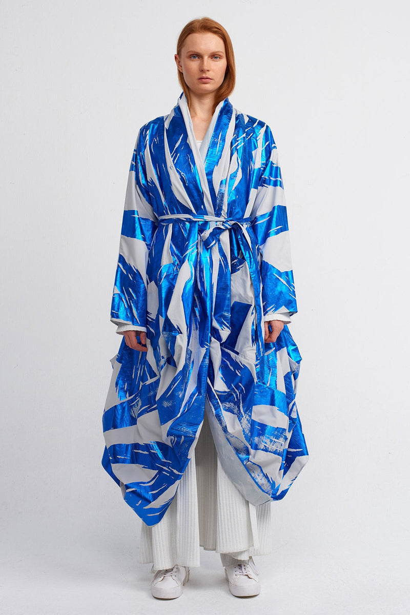 Nu Foil-Printed Long Jacket Blue