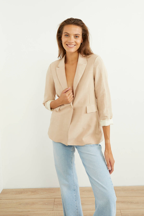 Souvenir Classic Linen Solid Blazer Sand