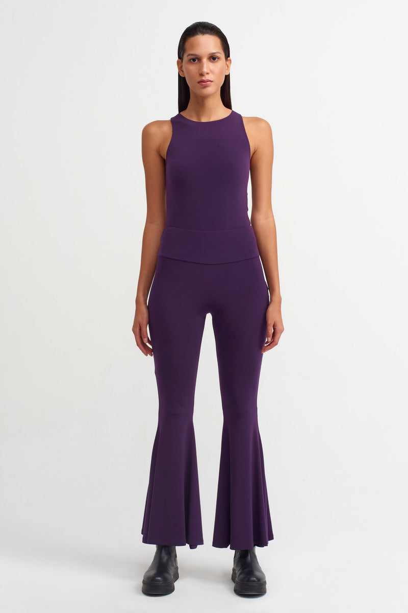 Nu Flare Hem Knit Trouser Plum