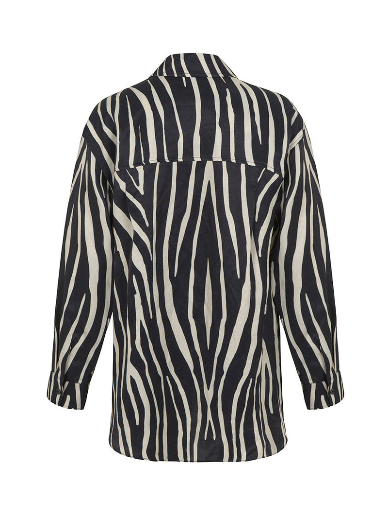 Nocturne Zebra Print Oversized Linen Shirt Varyant