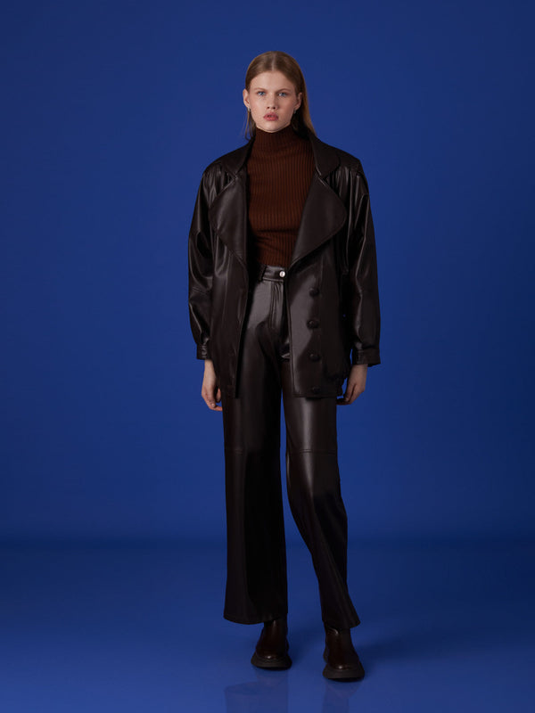 Nocturne Synthetic Leather Trousers Dark Brown