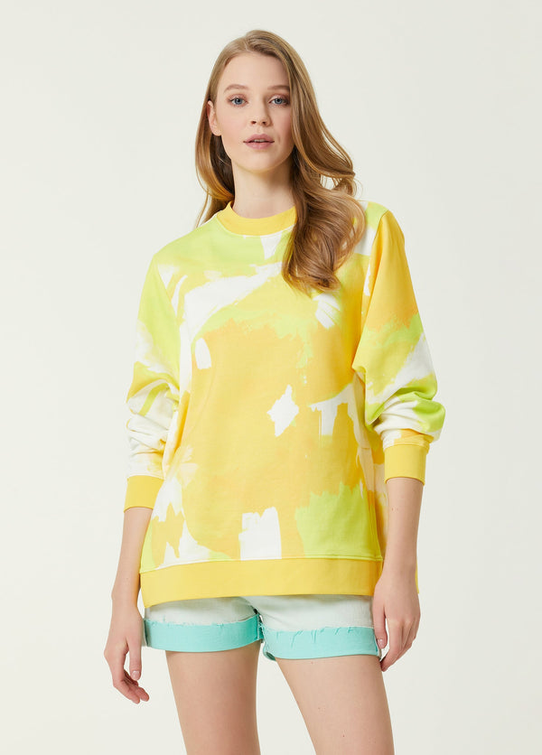 Beymen Club Crew Neck Patterned Sweatshirt Yellow