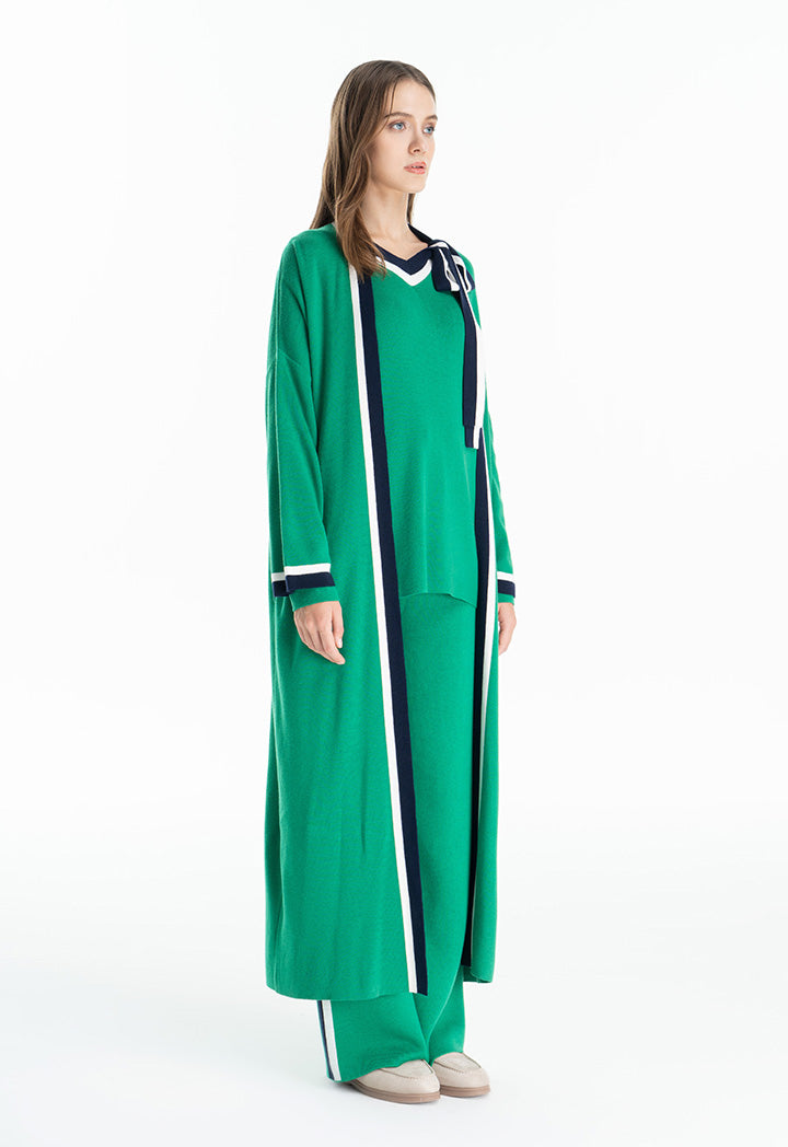 Choice Two Tone Stripe Border Abaya Green